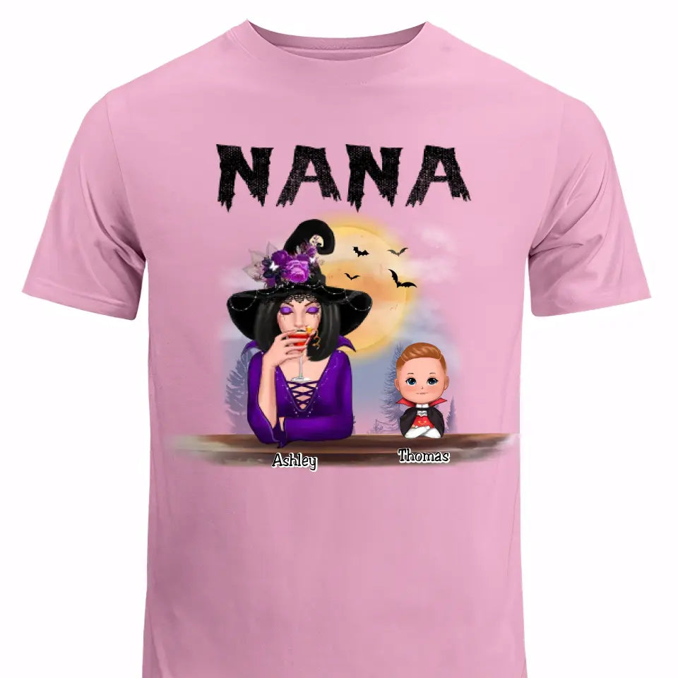 Grandma Mom Witch With GrandKids Halloween Personalized Shirt