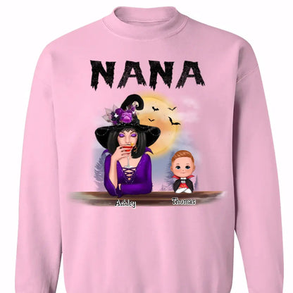 Grandma Mom Witch With GrandKids Halloween Personalized Shirt