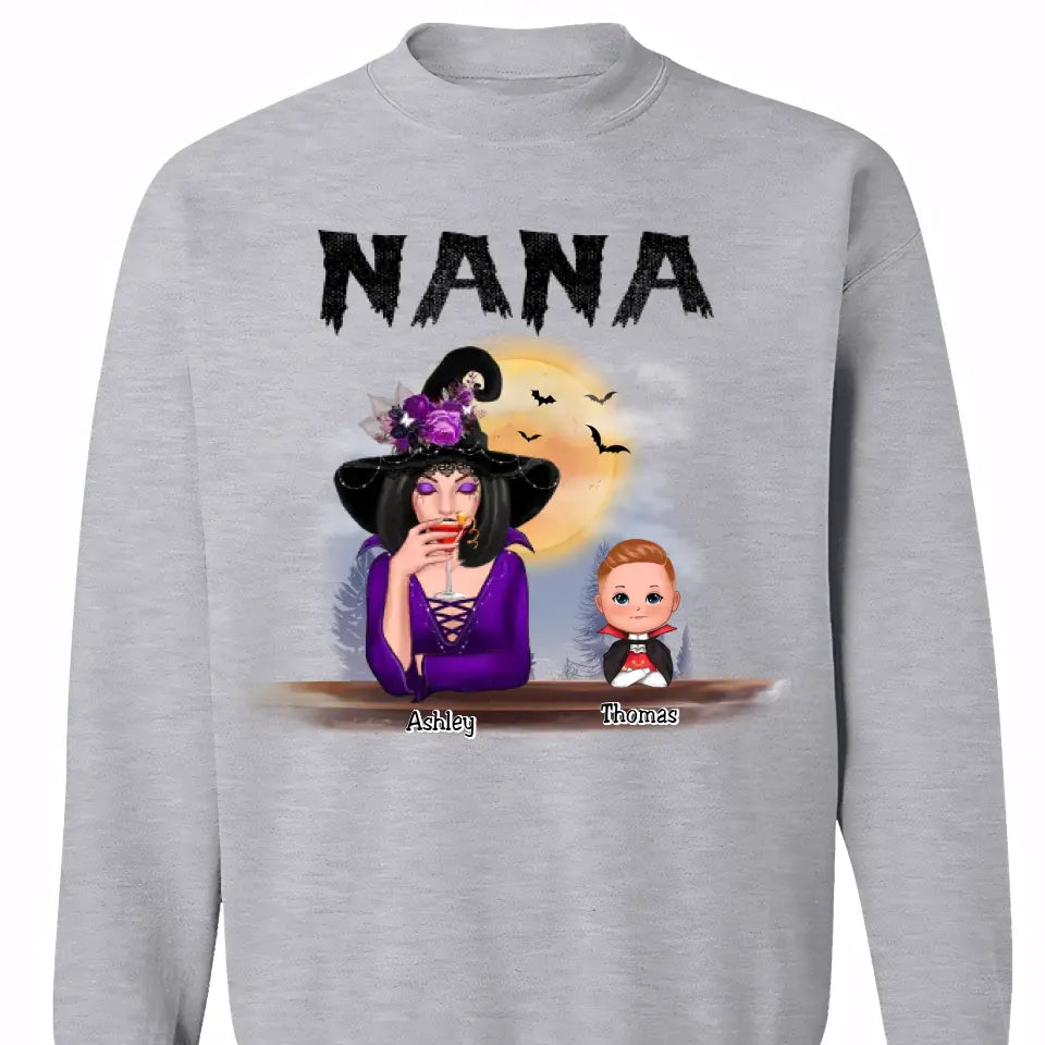 Grandma Mom Witch With GrandKids Halloween Personalized Shirt