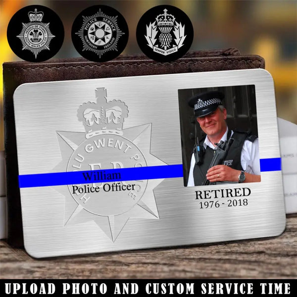 Custom UK Police Logo Photo Wallet Card with Personalized Name & Time