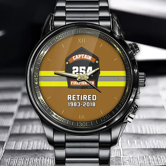 Custom US Firefighter Helmet Shields Badge Watch with Personalized Time & ID