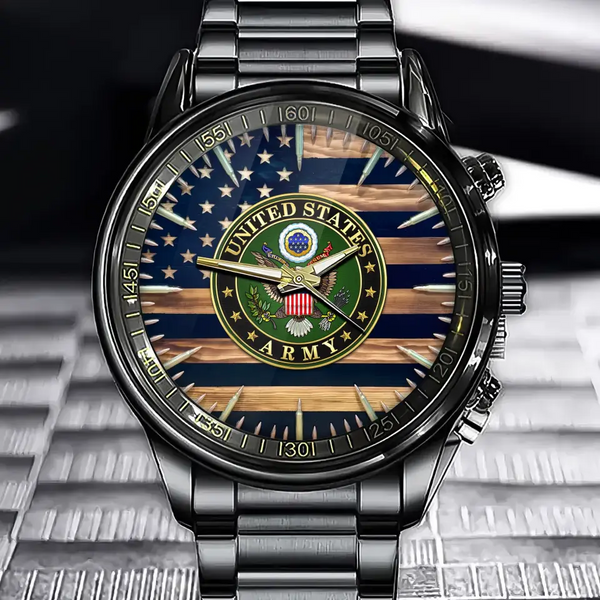 Rustic American Flag Military Watch - Patriotic USA Armed Forces Design Timepiece