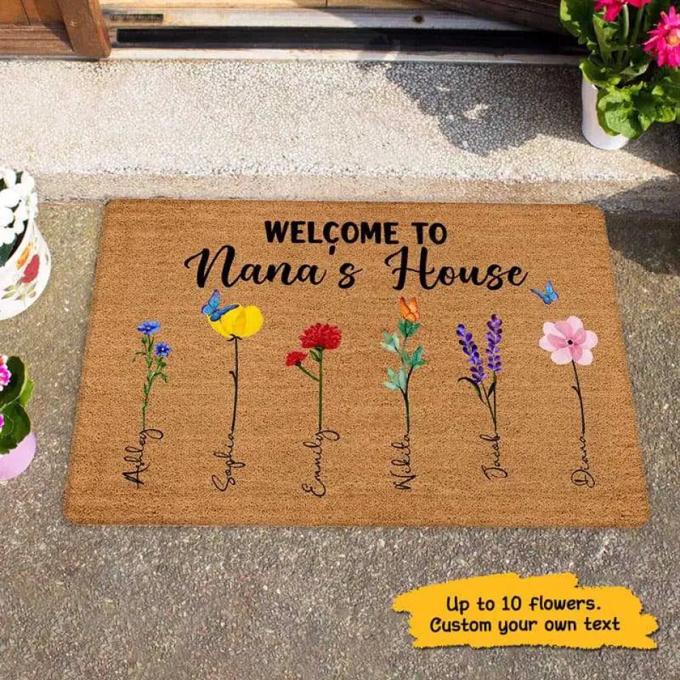 Welcome To Nana‘s House Watercolor Flower Personalized Doormat
