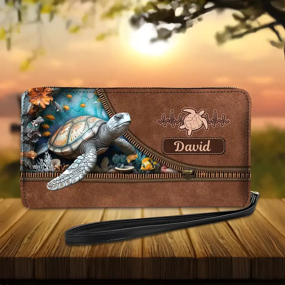 Turtle Personalized Name 3d Printed Pattern Clutch Purse