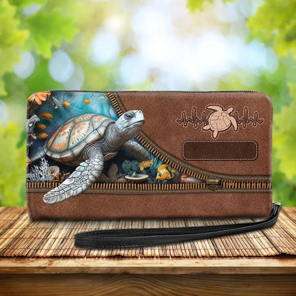 Turtle Personalized Name 3d Printed Pattern Clutch Purse