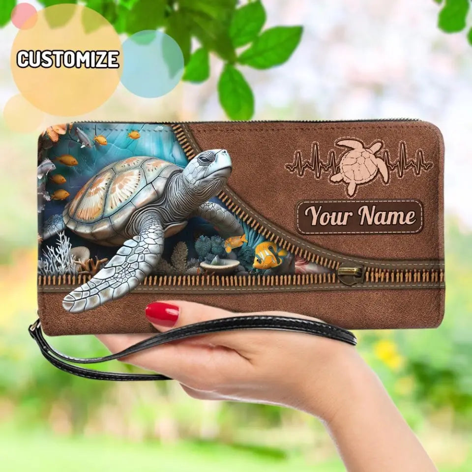 Turtle Personalized Name 3d Printed Pattern Clutch Purse
