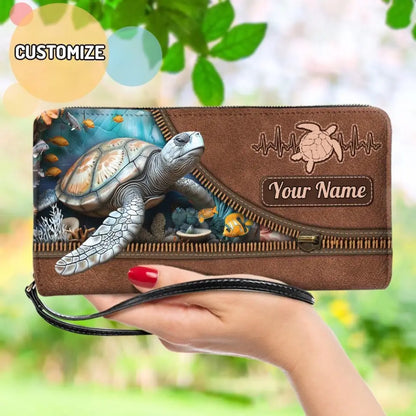 Turtle Personalized Name 3d Printed Pattern Clutch Purse