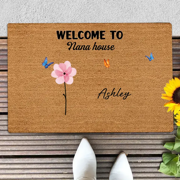 Welcome To Nana‘s House Watercolor Flower Personalized Doormat