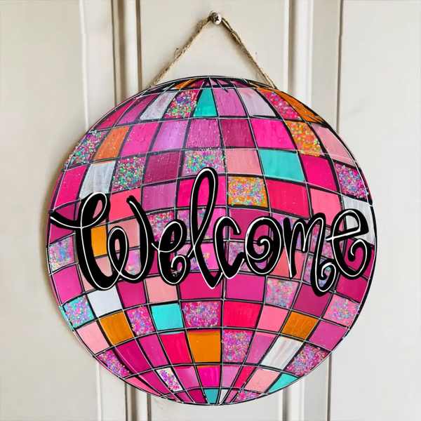 Personalized Wooden Door Sign with Disco Ball Design - Custom Initials Door Hanger