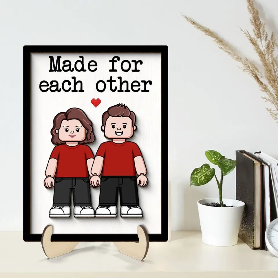 Couple Block Characters Personalized 2-Layer Wooden Plaque