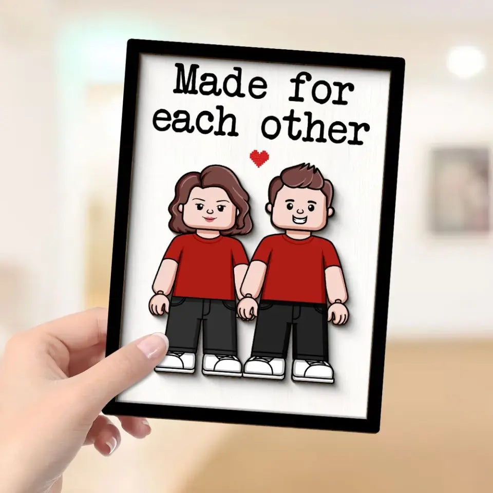 Couple Block Characters Personalized 2-Layer Wooden Plaque