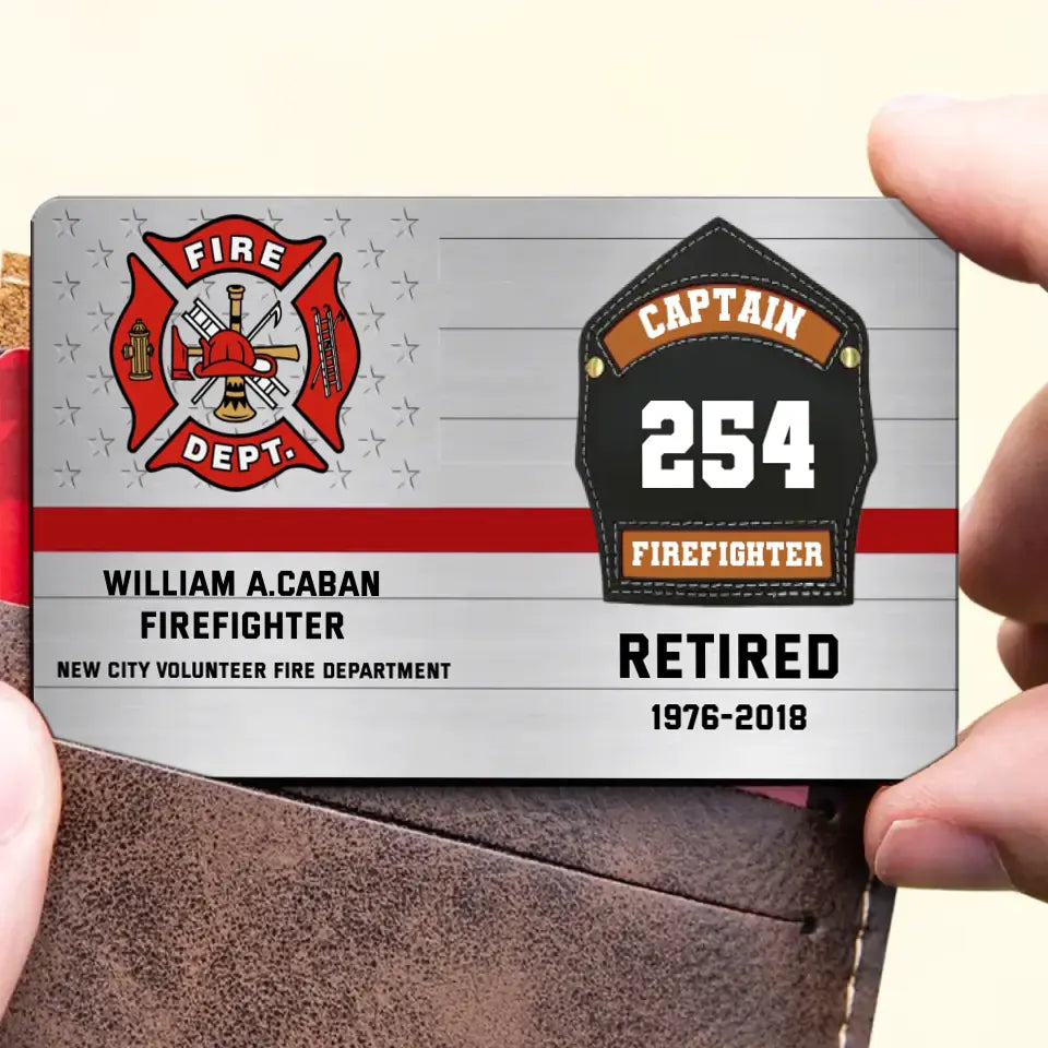 Personalized Firefighter Helmet Shields Badge Custom Department & Name Aluminum Wallet Card