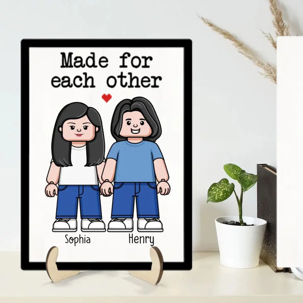 Couple Block Characters Personalized 2-Layer Wooden Plaque