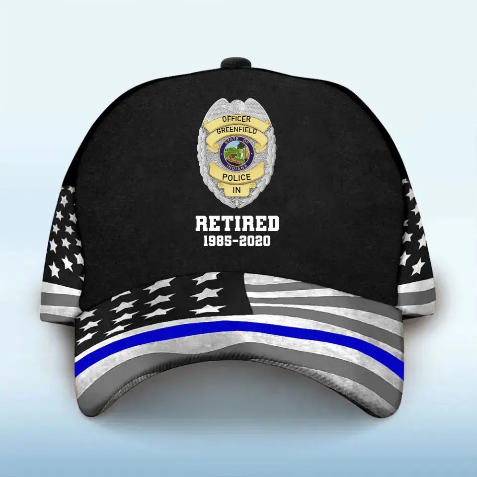 Custom US Police Flag Cap - Personalized Retired Police Badge Hat