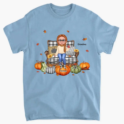 Grandma Sitting On Chair Pumpkins Personalized Shirt