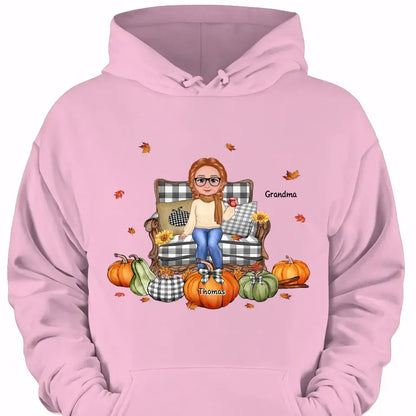 Grandma Sitting On Chair Pumpkins Personalized Shirt