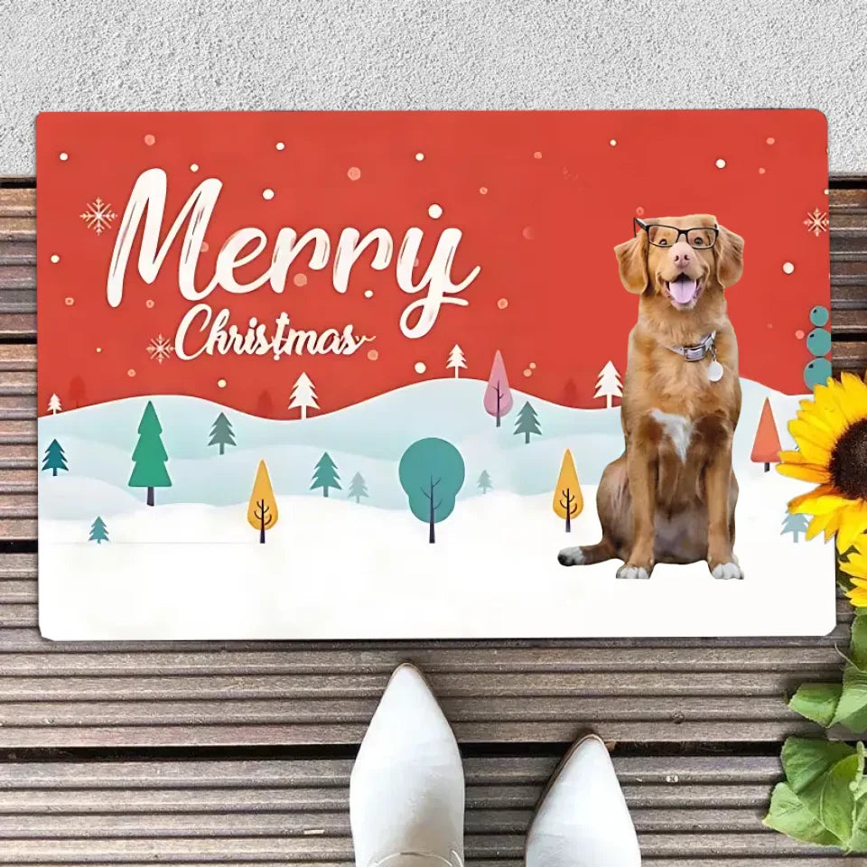 Custom Christmas Floor Mat with Pet Photo Face