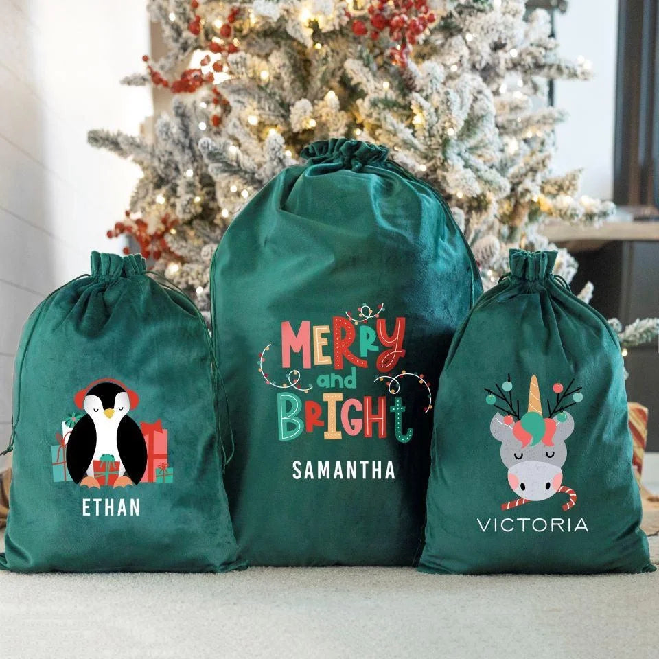 Personalized Kids' Velvet Santa Bags