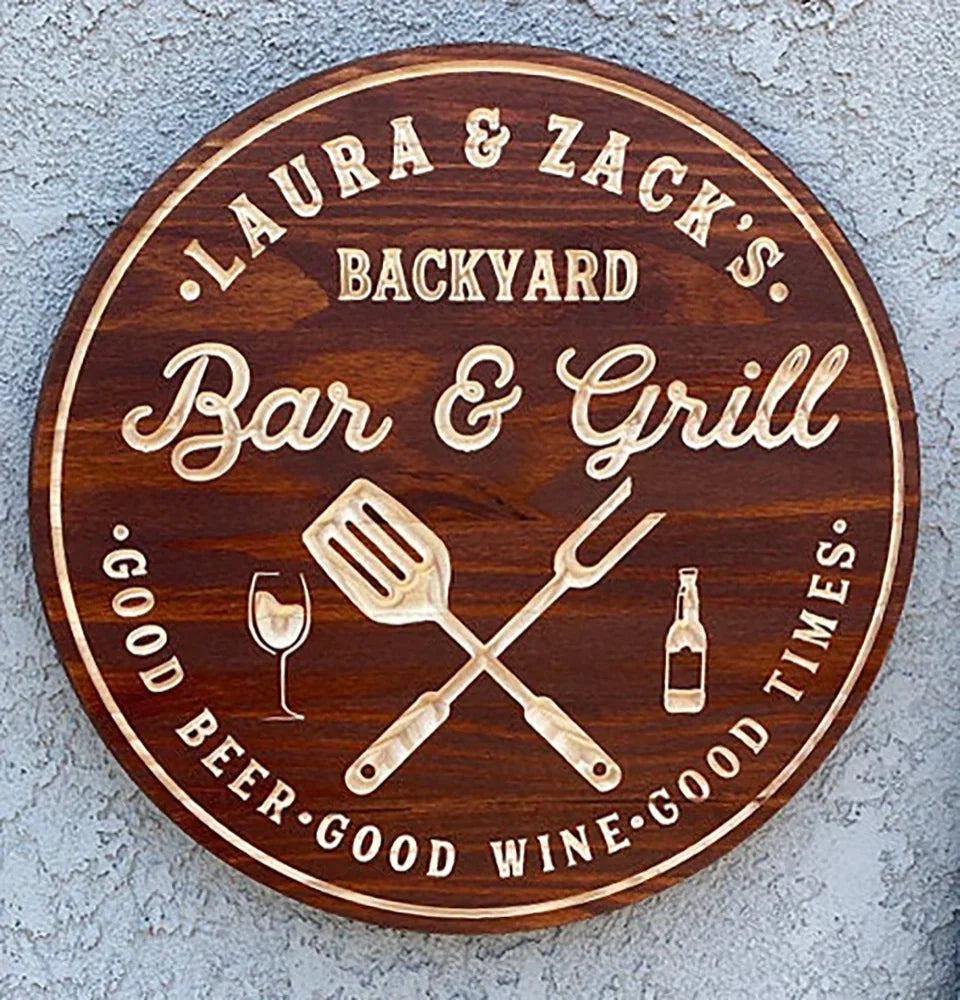 Bar & Grill Sign, Bar Signs, BBQ Signs, Personalized Bar Sign, Custom Patio Sign, Carved Wood Signs, Christmas Gift, Gift, Gifts for Men