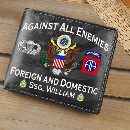 Custom Veteran's Leather Wallet -  Against All Enemies, Foreign and Domestic