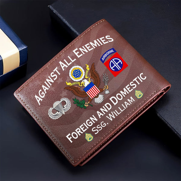 Custom Veteran's Leather Wallet -  Against All Enemies, Foreign and Domestic