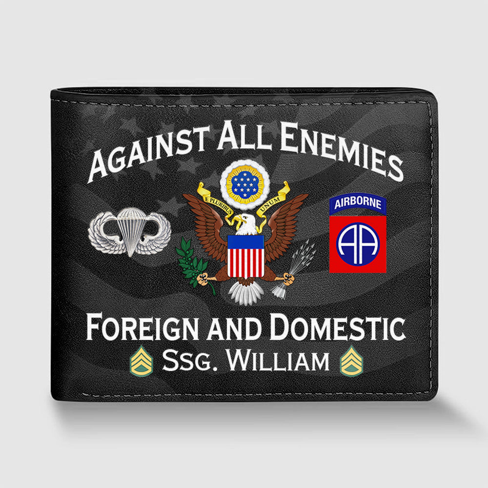Custom Veteran's Leather Wallet -  Against All Enemies, Foreign and Domestic