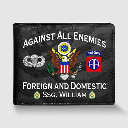Custom Veteran's Leather Wallet -  Against All Enemies, Foreign and Domestic