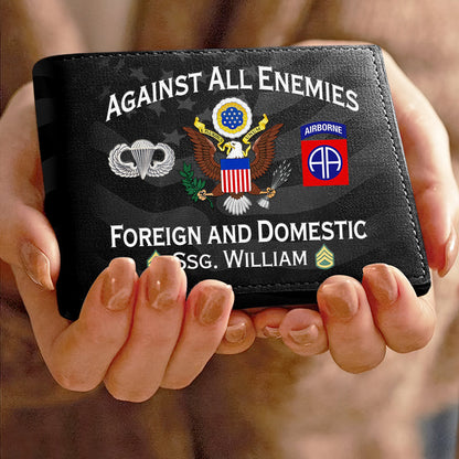 Custom Veteran's Leather Wallet -  Against All Enemies, Foreign and Domestic