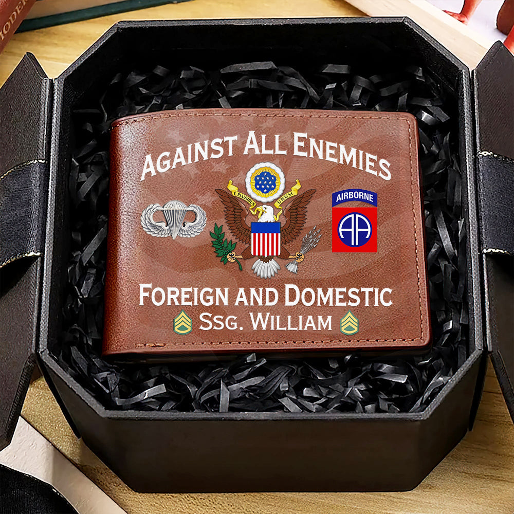 Custom Veteran's Leather Wallet -  Against All Enemies, Foreign and Domestic