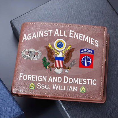 Custom Veteran's Leather Wallet -  Against All Enemies, Foreign and Domestic