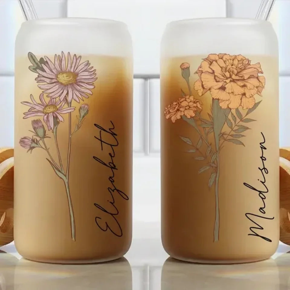 Personalized Birth Flower Tumbler, Gifts for Her, Bridesmaid Proposal Gift, Mother's Day Gift, Birthday Present, Custom Glass Coffee Cup