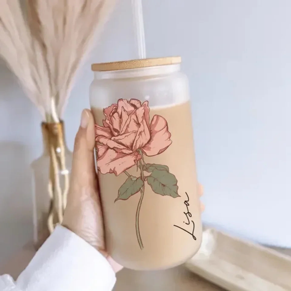 Personalized Birth Flower Tumbler, Gifts for Her, Bridesmaid Proposal Gift, Mother's Day Gift, Birthday Present, Custom Glass Coffee Cup