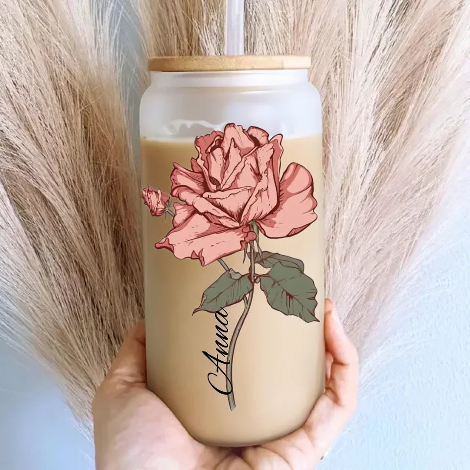 Personalized Birth Flower Tumbler, Gifts for Her, Bridesmaid Proposal Gift, Mother's Day Gift, Birthday Present, Custom Glass Coffee Cup