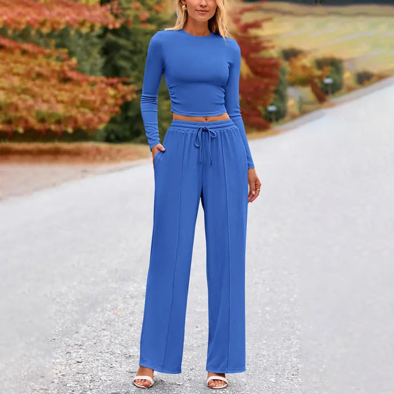 Crop Top Straight Leg Pants 2-Piece Lounge Set