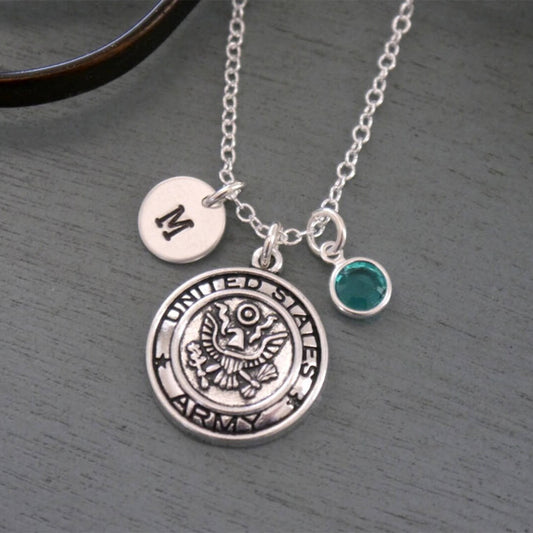 Personalized Army Necklace, Silver Army Necklace, Initial Necklace, Army Mom Necklace, Army Wife Gifts