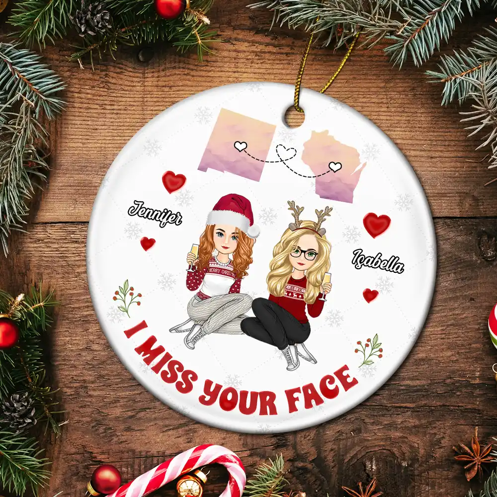I Miss Your Face - Personalized Circle Ceramic Ornament