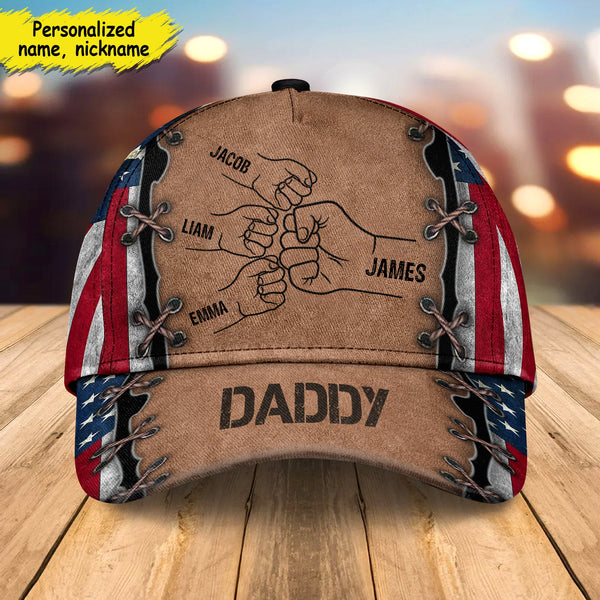 Grandpa Papa Daddy Fist Bump Fathers Day Family Personalized Cap