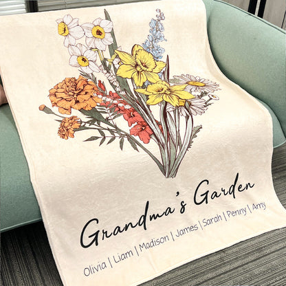 Personalized Grandma's Garden Birth Month Blanket – Custom Birth Flower Bouquet Blanket