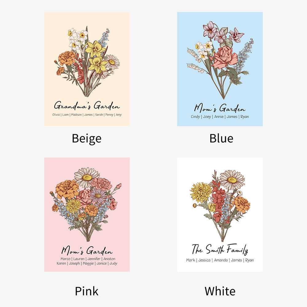 Personalized Grandma's Garden Birth Month Blanket – Custom Birth Flower Bouquet Blanket