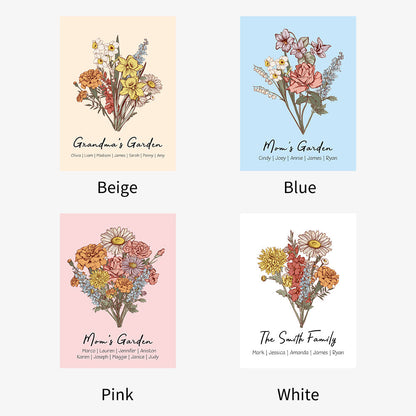 Personalized Grandma's Garden Birth Month Blanket – Custom Birth Flower Bouquet Blanket