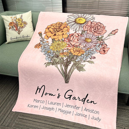 Personalized Grandma's Garden Birth Month Blanket – Custom Birth Flower Bouquet Blanket