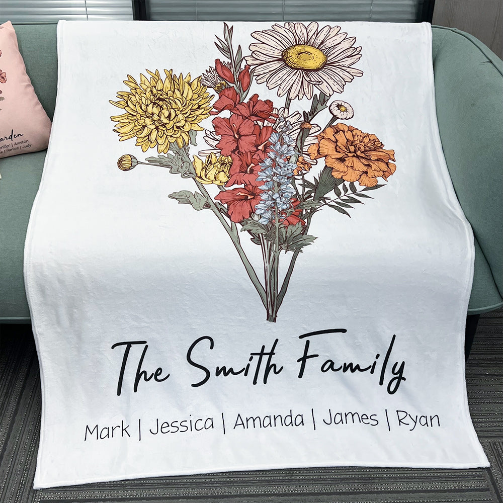 Personalized Grandma's Garden Birth Month Blanket – Custom Birth Flower Bouquet Blanket
