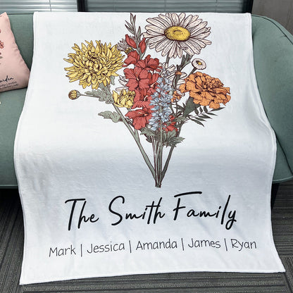 Personalized Grandma's Garden Birth Month Blanket – Custom Birth Flower Bouquet Blanket