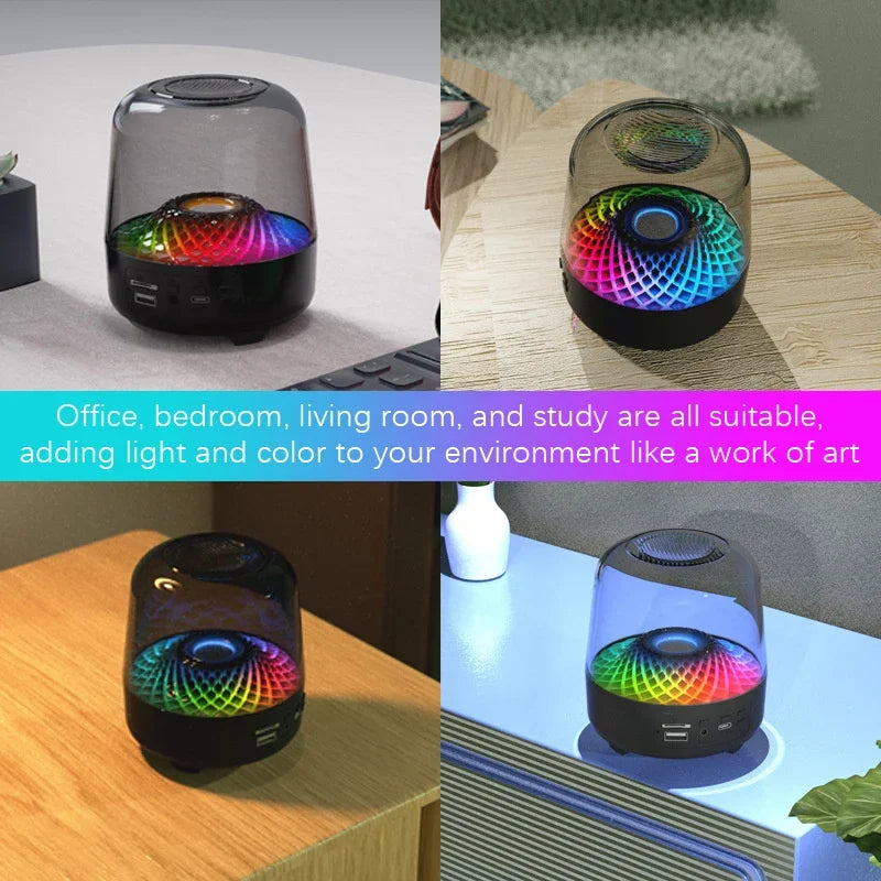 New  glazed Bluetooth speaker  heavy bass transparent glass  wireless speaker with TF Card FM AUX Audio LED Light
