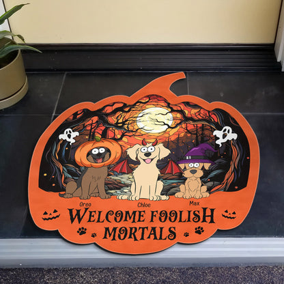 Happy Halloween Welcome Foolish Mortals - Personalized Doormat