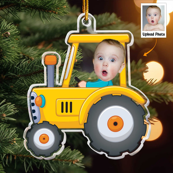 Kid Riding Tractor - Personalized Acrylic Photo Ornament