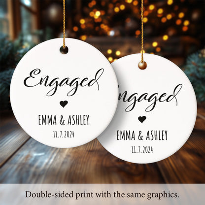 Engaged 1 - Personalized Ceramic Circle Ornament