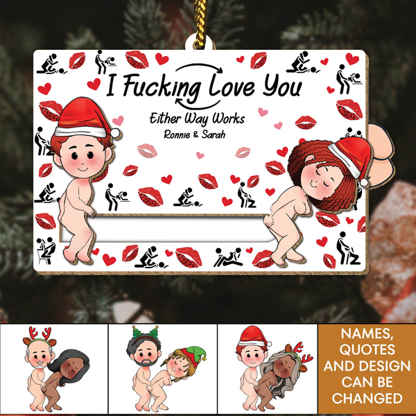 Couple - I Fucking Love You - Personalized Wooden Slider Ornament