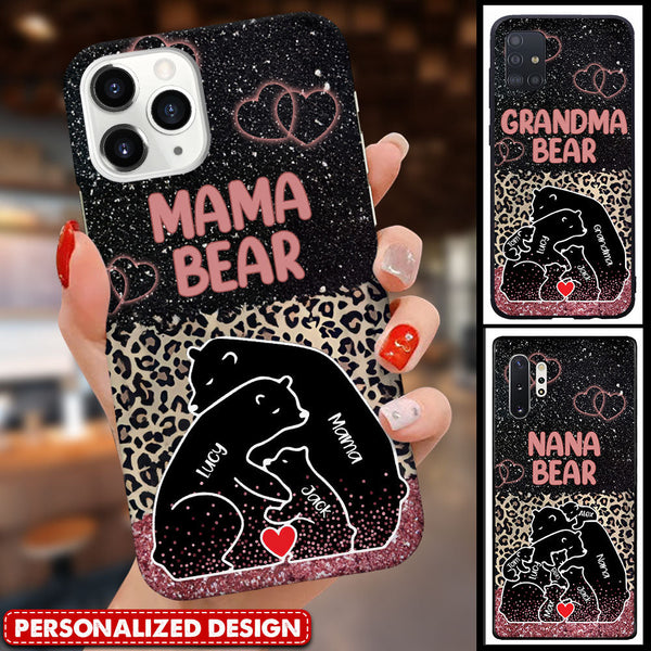 Mama Bear Leopard Glitter Pattern Personalized Phone Case