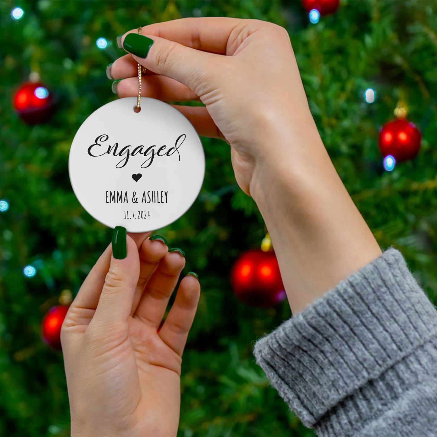 Engaged 1 - Personalized Ceramic Circle Ornament